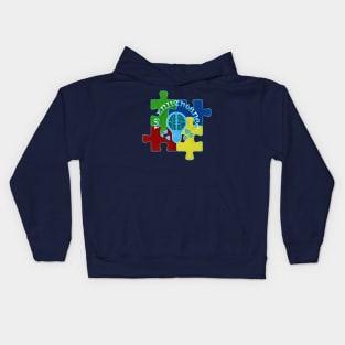 Autism Awareness Be Enlightened Puzzle and Blue Lightbulb Kids Hoodie